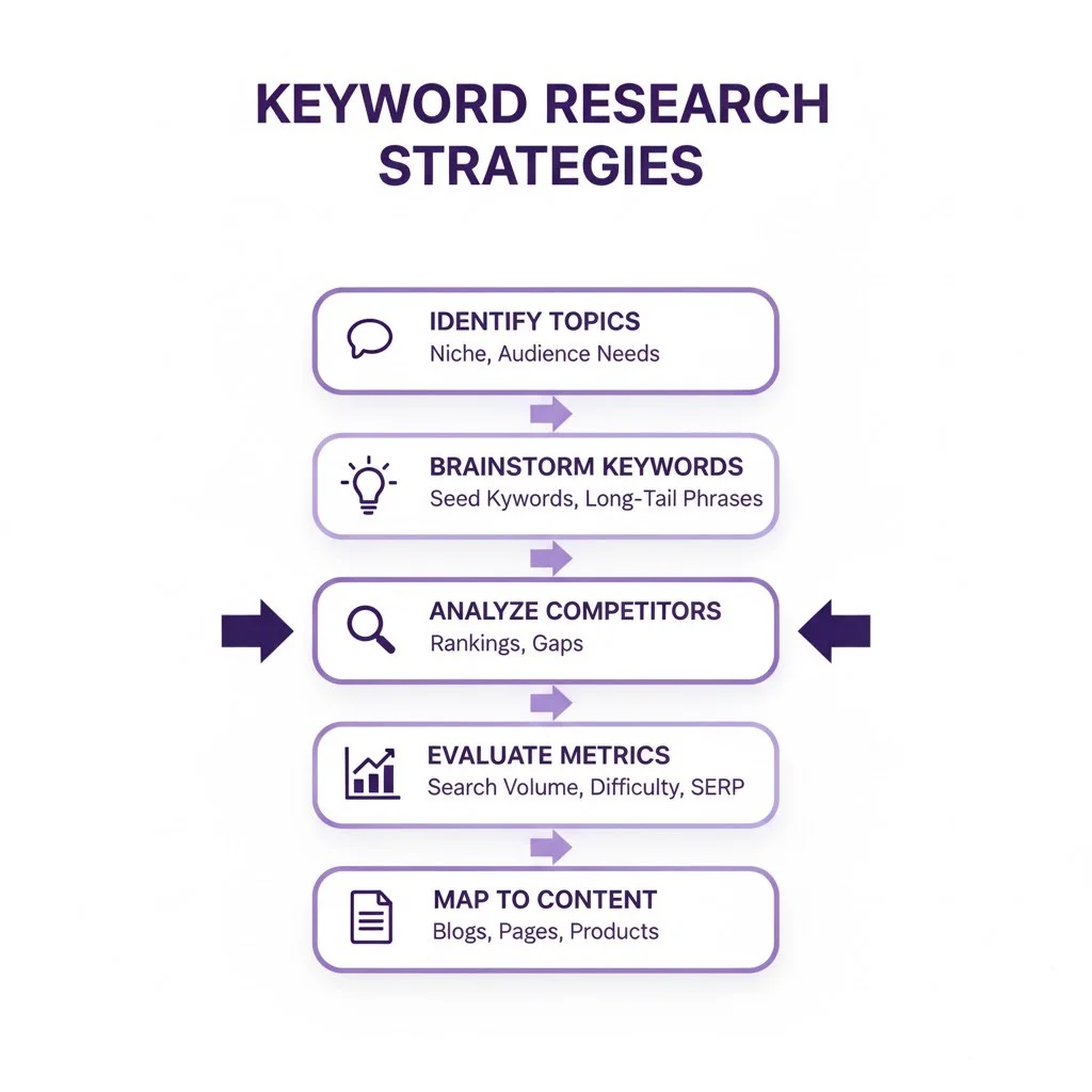 اینفوگرافیک گامبهگام استراتژیهای تحقیق کلمه کلیدی